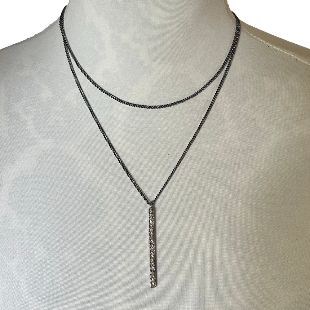 Gunmetal Chain Necklace with Crystal Bar Pendant